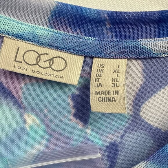 LOGO Lori Goldstein Top Large Blouse Mesh Colorful Artsy Blue Purple Stretch - Picture 3 of 8